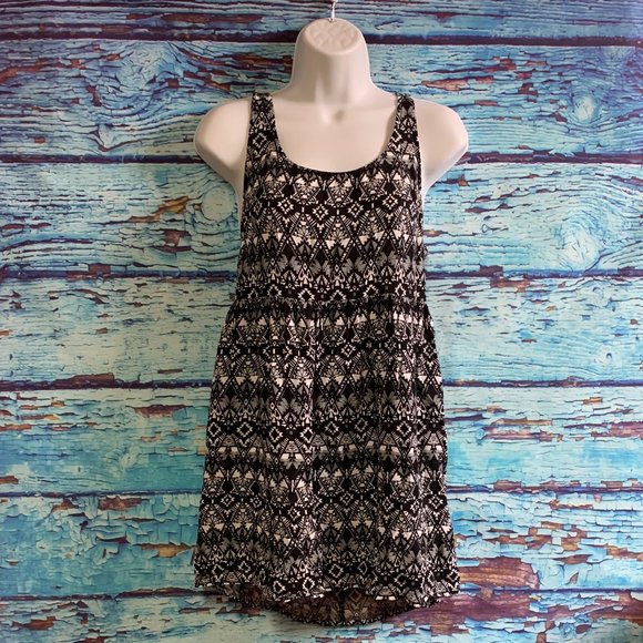 5 for $25 - Divided Black and White Abstract Print Sundress - Picture 1 of 6